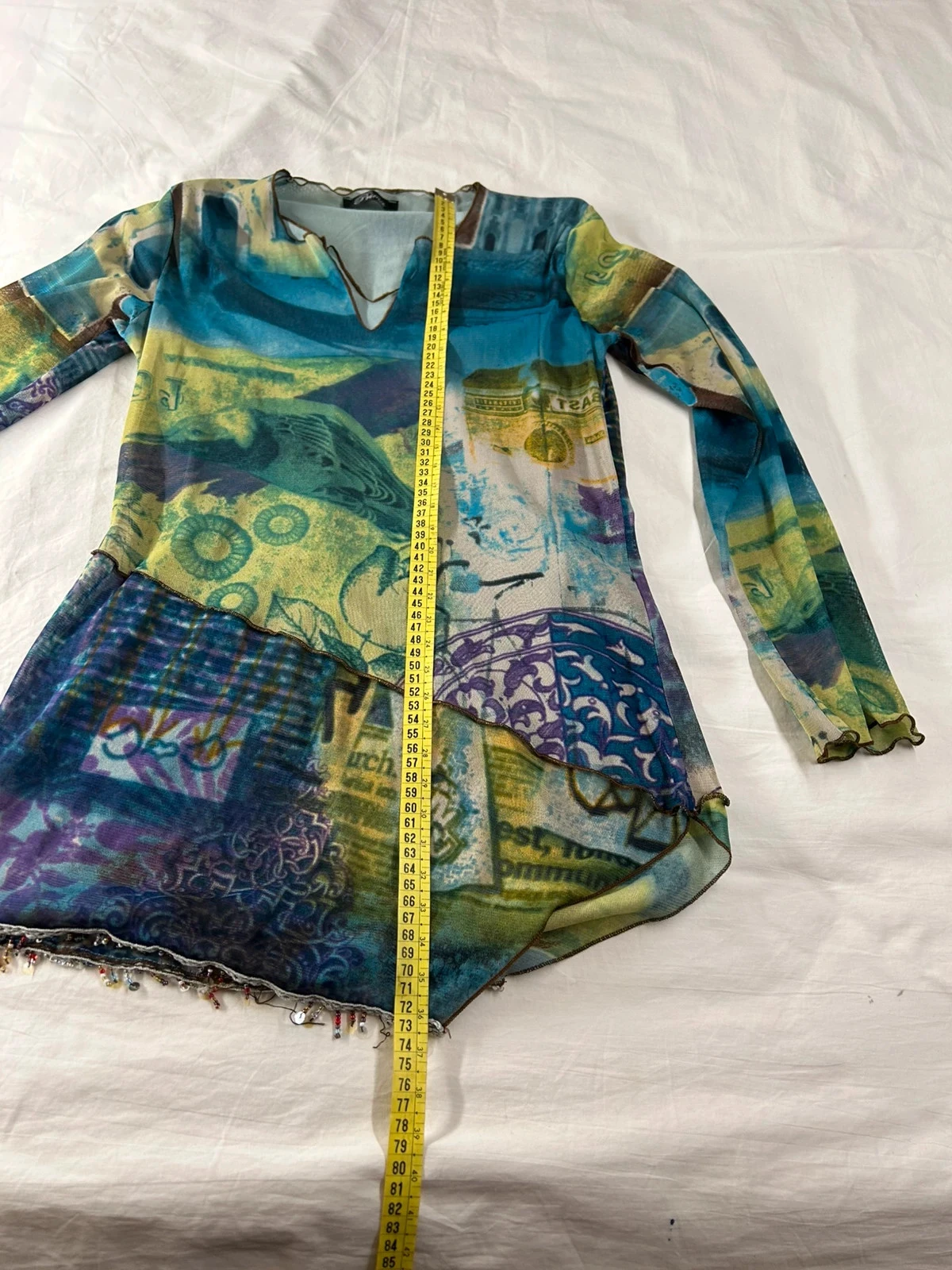 Lange mouw blouse tuniek veelkleurig prima paris vintage effect transparant kanten patronen – photo 10
